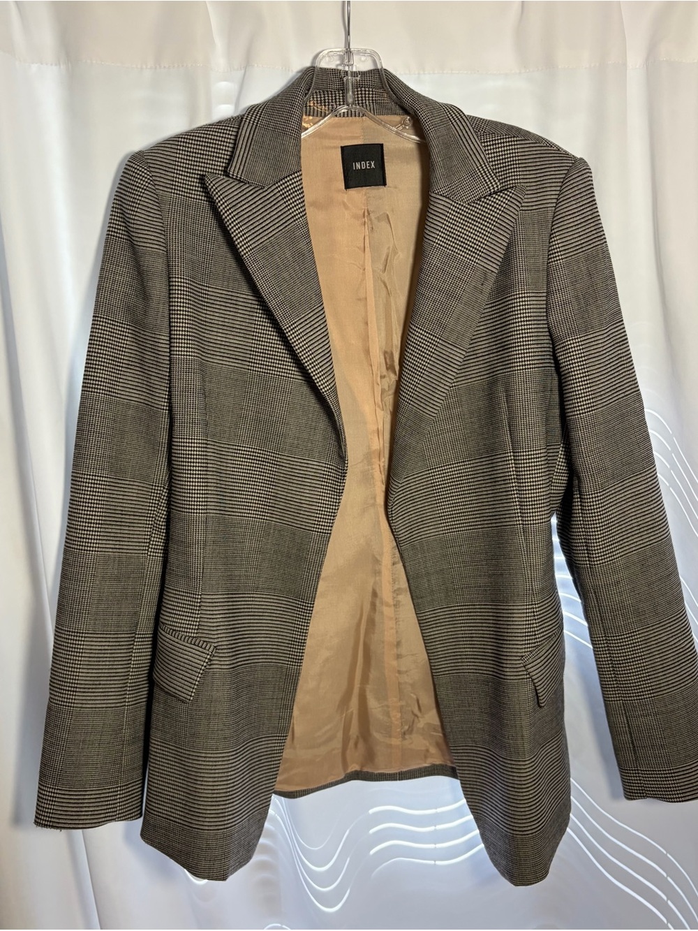 INDEX Brown Plaid Open Front Wool Blazer size M